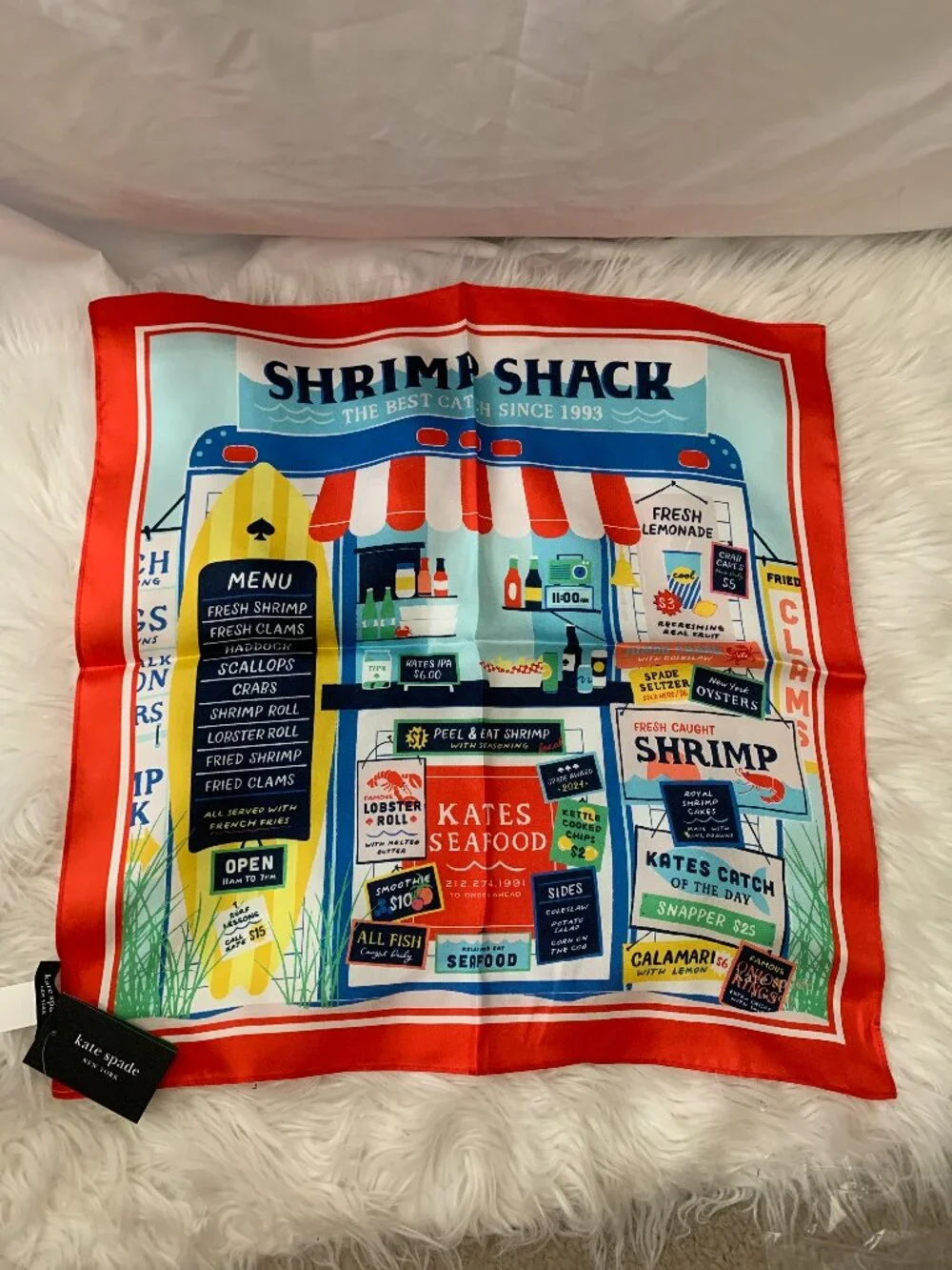 KATE SPADE Shrimp Shack Silk Bandana Scarf in Red Multi